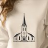 Baptist House of Worship Vector Graphic A digital illustration of a traditional Baptist church building, suitable for various uses.
