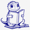Reptile Reading Delight A reptile with scaly skin sitting on a rock reading a book.