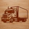 A detailed illustration of a semi truck with bold lines and precise features.