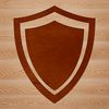A detailed shield graphic with bold lines and geometric shapes.