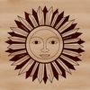 A stylized vector sun illustration with bold lines and simple shapes.