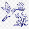 Floral Surrounds a Whimsical Hummingbird Design A stylized illustration of a hummingbird in flight, surrounded by floral elements.