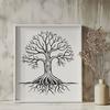 Unique Tree Illustration A detailed illustration of a single tree with roots and foliage, suitable for vector graphics and design.