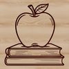 An educational-themed apple book with a teacher's lesson plan inside.