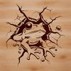 Playful Frog Friend A cartoon illustration of a wild animal, specifically a toad, in a humorous smashing through a wall pose.