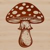 A realistic illustration of a mushroom with a rounded cap and long stem.
