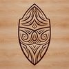 A metallic shield with a rounded shape and a decorative border, suitable for vector design and cutting machine projects.