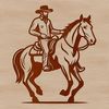 A digital illustration of a rugged cowboy riding a horse, created as a vector graphic.