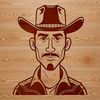An SVG vector graphic of a rugged cowboy character.