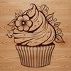 Colorful Cupcake Art A stylized illustration of a single cupcake decorated with floral patterns on top.