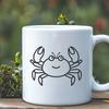 A simple line drawing of a crab in its full body form.