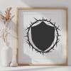 Decorative Shield Design with Thorn Details A decorative shield with sharp thorns protruding from its surface, suitable for crafting or design projects.