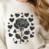 Beautiful Floral Symbolism: A Heart-Adorned Rose Design Vector illustration of a rose with love hearts, ideal for gardening and tattoo design projects.