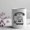 A simple line drawing of a vintage-style telephone with a dial and receiver.
