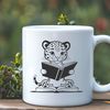 A vector illustration of a jaguar in a reading pose, highlighting the animal's distinctive features.