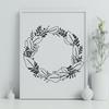 Free Interconnected Flower Wreath Pattern A floral wreath design composed of interconnected flowers and leaves in a circular pattern.