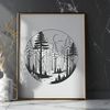 An intricately designed vector image of a forest scene featuring multiple tree types and vegetation.