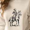 Cowboy Silhouette with Horse A stylized illustration of a cowboy standing in a field with his horse.