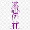 Western Line Art Cowboy A line drawing of a cowboy in a western hat and coat, suitable for vector graphics and digital cutting.