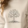 Vector illustration of a tree with detailed branches and leaves, suitable for digital use.