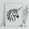 A vector illustration of a mythical unicorn's head with a fantasy theme.