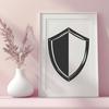 Medieval Shield Graphic with Metallic Finish A medieval-style shield with a metallic finish, suitable for vector art designs and cutting machine applications.