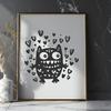Adorable Monster Character Clip Art Design with Love Hearts A small, cute monster character designed with love hearts and suitable for Halloween-themed designs.