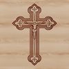 A simple vector representation of a Christian crucifix symbol, designed in a flat style.
