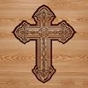 A decorative Crucifix with intricate details and ornate design.