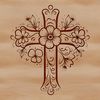 Ornate Cross Design with Floral Patterns An ornate crucifix design featuring floral patterns and symbols.