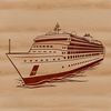 Oceanic Cruise Ship Vector Art A stylized illustration of a cruise ship sailing across the ocean with a clear blue sky in the background.