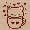 A simple cup design with love hearts surrounding the rim, ideal for DIY craft projects.