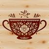 A free SVG illustration of a cup with floral design elements.