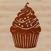 Delicious Cake Clip Art Vector A vector graphic representation of a small dessert cake decorated with toppings and a decorative border.