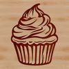Stylized Cake Design A stylized illustration of a single-layered cupcake with colorful frosting.