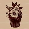 Vibrant Cupcake Design A colorful cupcake with floral decorations on top.