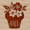 Beautiful Cupcake Illustration A colorful illustration of a single cupcake with floral design elements on top.