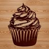 Single Cupcake SVG Design A stylized illustration of a single serving-sized cupcake on a white background.