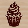 A graphic representation of a dessert cake featuring a single layer cupcake with colorful toppings.
