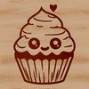 A minimalist illustration of a dessert-style cake in the shape of a cupcake.