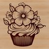 Flower Power Dessert Art A colorful cupcake with a floral design on top, perfect for decorating or as clip art.