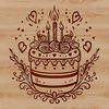 A colorful illustration of a birthday cake with love hearts and decorations.