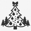 Illustrated Christmas tree with ornaments and lights in a minimalist style.