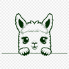 Friendly Alpaca Behind Fence Illustration An illustration of a friendly alpaca peeking from behind a fence, suitable for use in various digital designs.