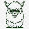 Friendly Alpaca with Eyewear Vector A smiling alpaca with glasses sitting on a rock, ideal for use in vector designs and illustrations.