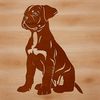 A cartoon-style illustration of a sitting Boxer dog breed.
