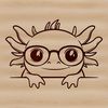 Adorable Amphibian in Spectacles A stylized illustration of a smiling axolotl peeking out from behind glasses.
