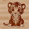 Furry Feline Friend Illustration An illustration of a sitting tiger with its paws folded in front of it, showcasing the animal's big cat features.