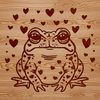 A digital illustration of a cartoon toad surrounded by love hearts, suitable for vector design projects.