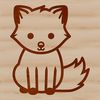 A simple line drawing of a cute fox sitting in a whimsical pose.